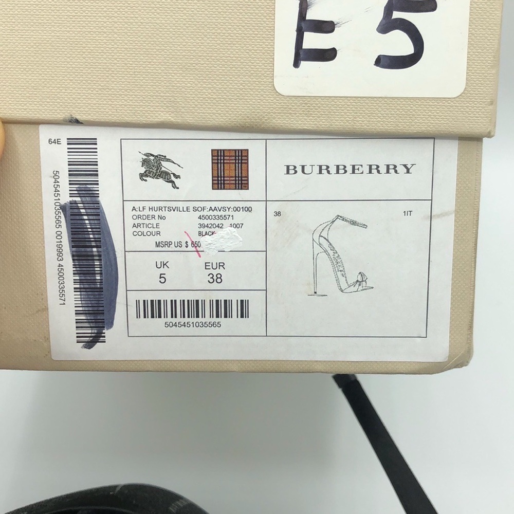 Burberry Black Suede Stiletto Sandals with Gold Accents - Picture 9 of 9